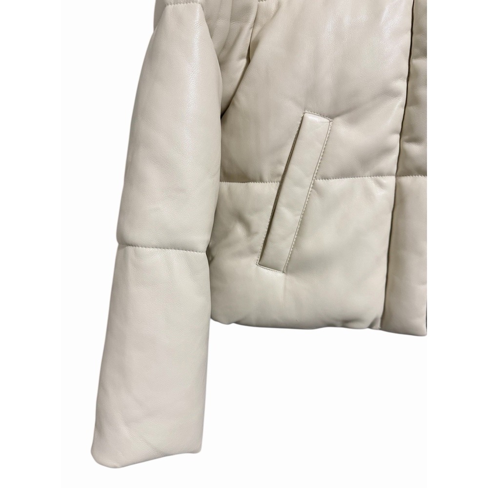 Abercrombie & Fitch Mini Puffer Vegan Leather Jacket Cream Women's Size‎ Small - Picture 7 of 11